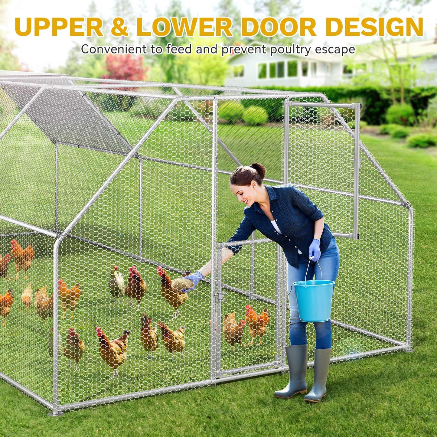 DWVO Large Metal Chicken Coop for 20-30 Chickens, 19.1 x 9.8 x 6.4 ft Walk-in Poultry Cage Chicken Run for Yard Outdoor with Waterproof and Anti-UV Cover Duck House Flat Roof Chicken Pen