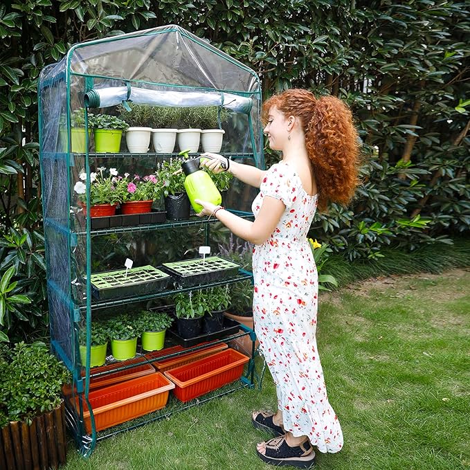 Worth Garden 50% Extra Wide Mini Greenhouse 5 Tier Portable Plant Green House 40in Wide -Sturdy Gardening Shelves with PVC Cover - Indoor & Outdoor Wheatgrass Growing - 19″x40″x75″
