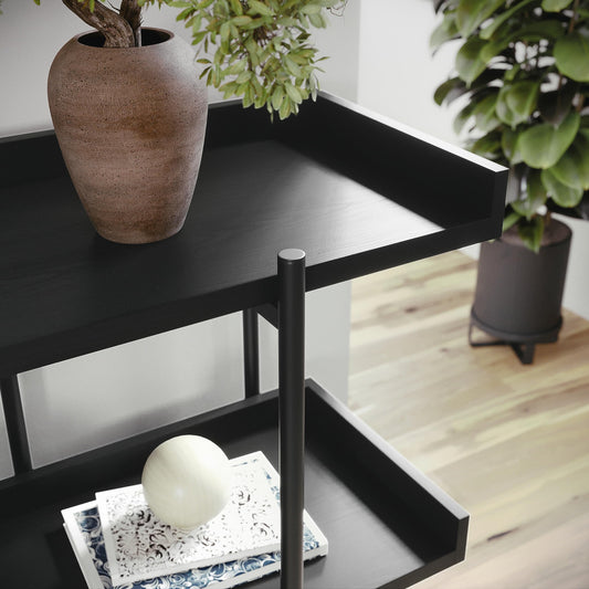 Martha Stewart Emmett 3 Shelf Bookcase with Vertical Metal Frame, Home Office Storage Display Unit, 35" H, Black Wood Grain/Oil Rubbed Bronze