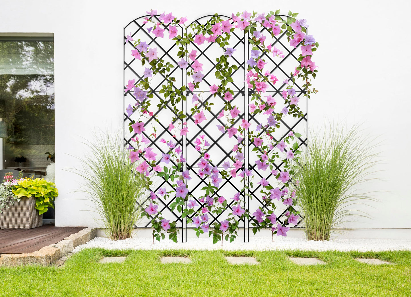 Giant Trellis, 108” high (9’ Tall) by 28” Wide Trellis with Arched top - Pack of 3 Complete trellises - by Meranti Home + Garden