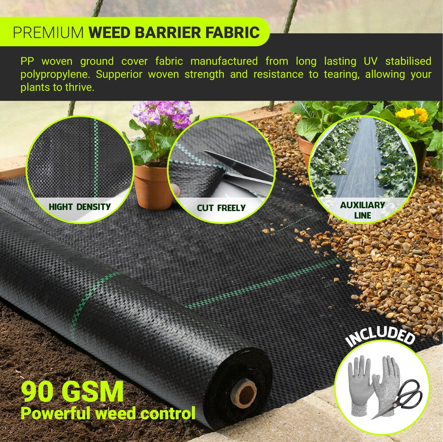 5ftx500ft Garden Weed Barrier Landscape Fabric (including Scissors & Gloves), Large Weed Block Gardening Mat, Heavy Duty Ground Cover Weeds, Superior Weed Landscape Control For Vegetable Projects.