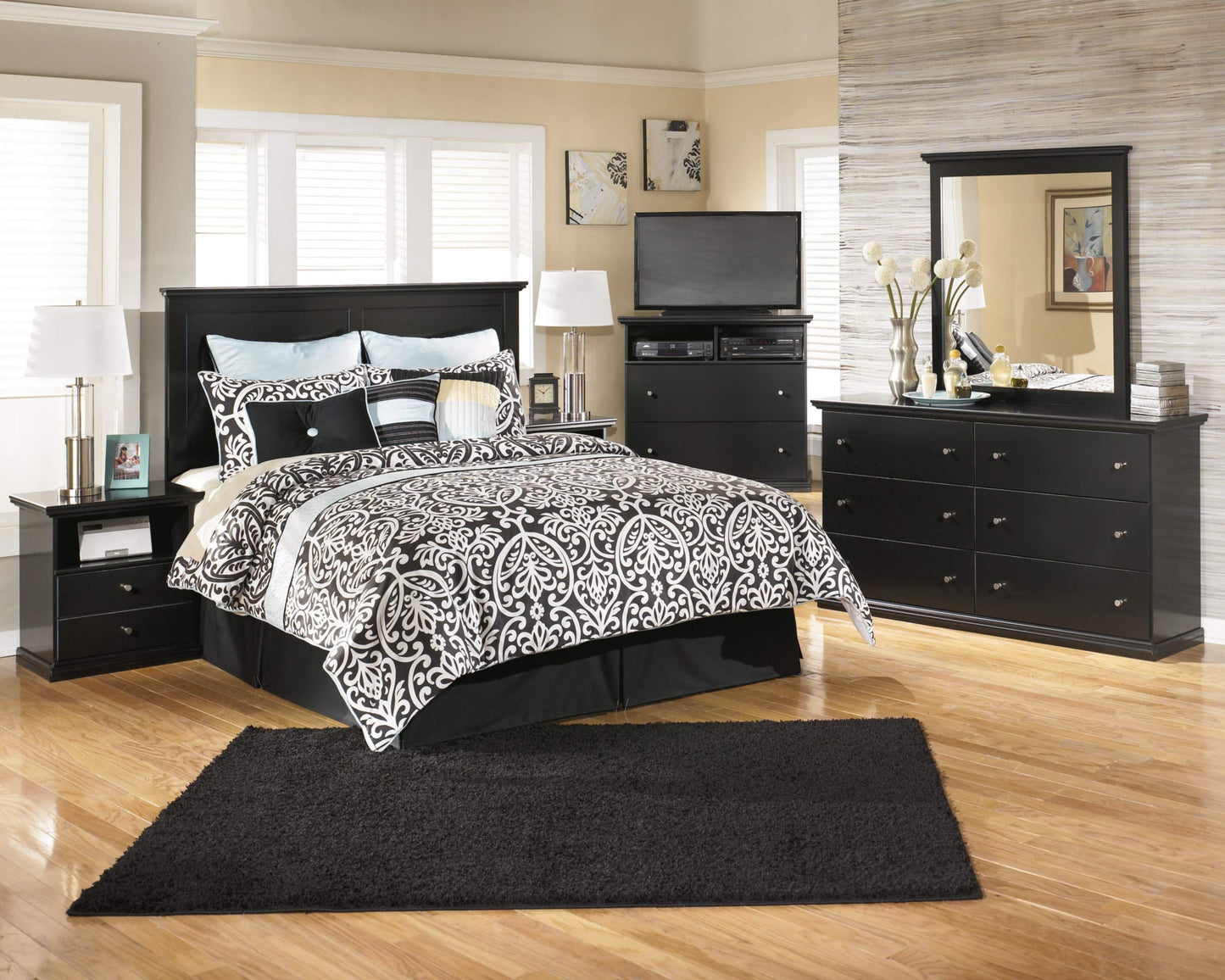 Signature Design by Ashley Maribel Rustic Farmhouse Panel Headboard ONLY, King/California, Black