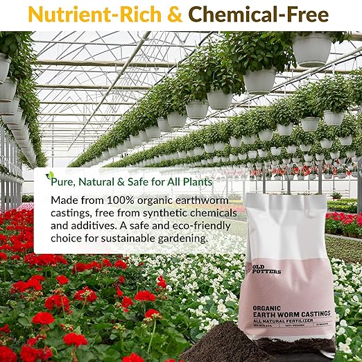 Old Potters Organic Earthworm Casting All-Natural Fertilizer for Indoor and Outdoor Planting, Enhances Root and Overall Health, Revitalizes Soil with Health Microbes, 25 lbs