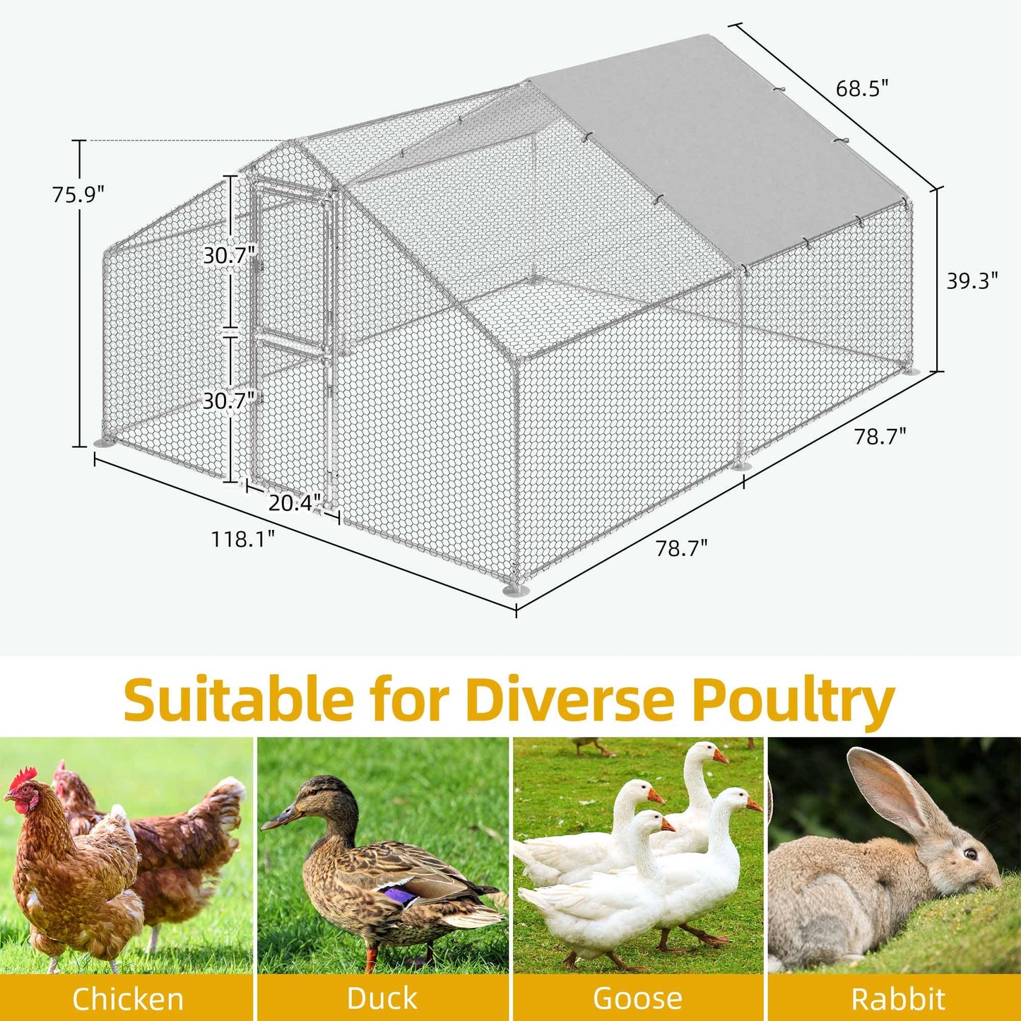 DWVO Large Metal Chicken Coop for 10-20 Chickens, 13.1 x 9.8 x 6.4 ft Walk-in Poultry Cage Chicken Run for Yard Outdoor with Waterproof and Anti-UV Cover Duck House Chicken Pen