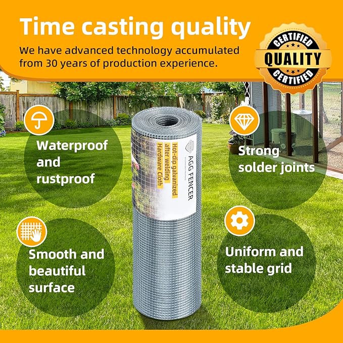 48inch x 50ft Hardware Cloth 1/4 inch Chicken Wire Fencing 23Ga, Hot Dipped Galvanized After Welding Garden Plant Supports Welded Metal Chicken Wire Fence, Poultry Animal Netting Cage Screen