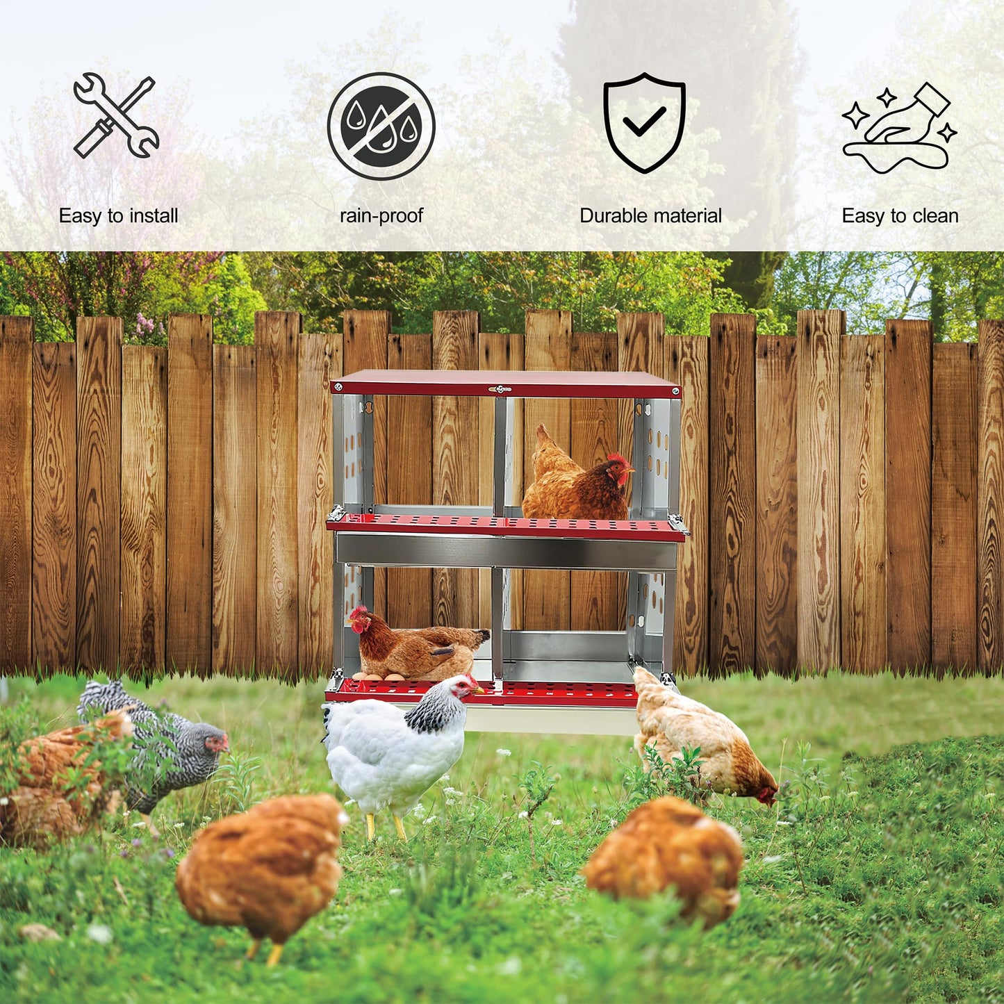 XINYI Chicken Nesting Boxes for Laying Eggs,Metal Coop for 4 Chickens,Roll Away Nesting Boxes,Easy Egg Collection,Brooder Box for Rabbit,Squirrel,Parakeet,Owl,Cockatiel,Robin