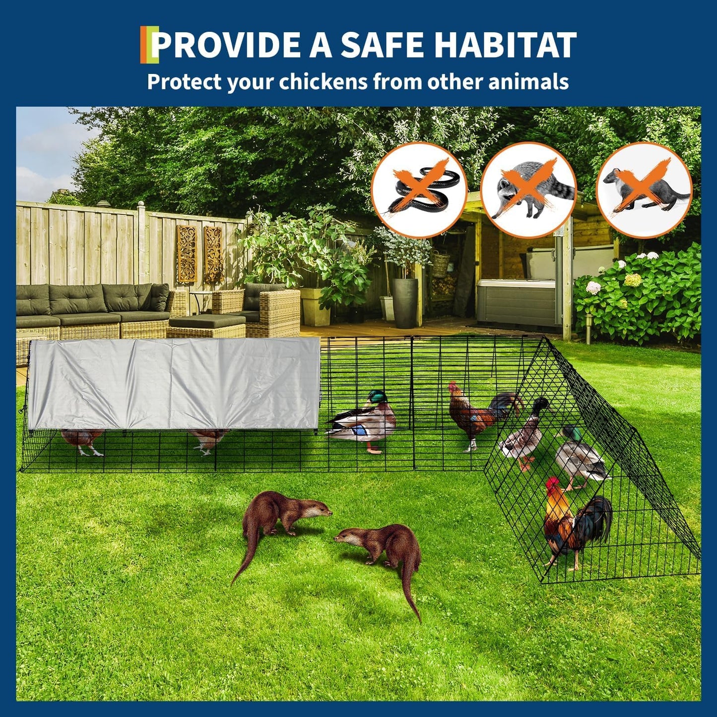 Metal Chicken Coop, Chicken Tunnels for Outside, Chicken Runs for Yard with Cover, Metal Poultry Cage for Hens, Ducks, Rabbits