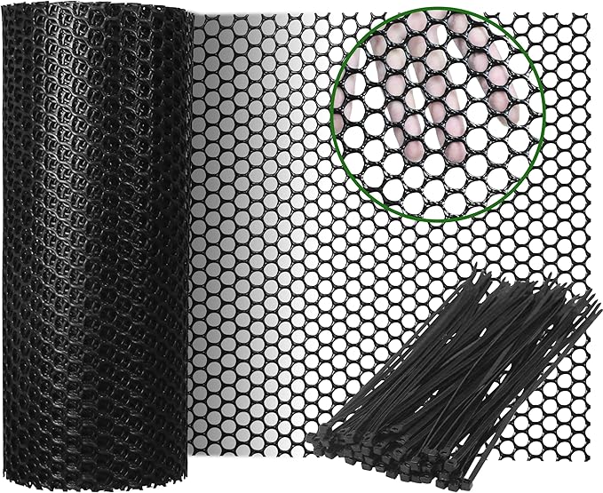 Gardzen Plastic Chicken Wire Mesh with 70 pcs Ties, 16in x 33ft Durable Chicken Fence for Poultry, Garden Protection & DIY Crafting, Heavy-Duty Mesh Netting for Outdoor & Indoor Use