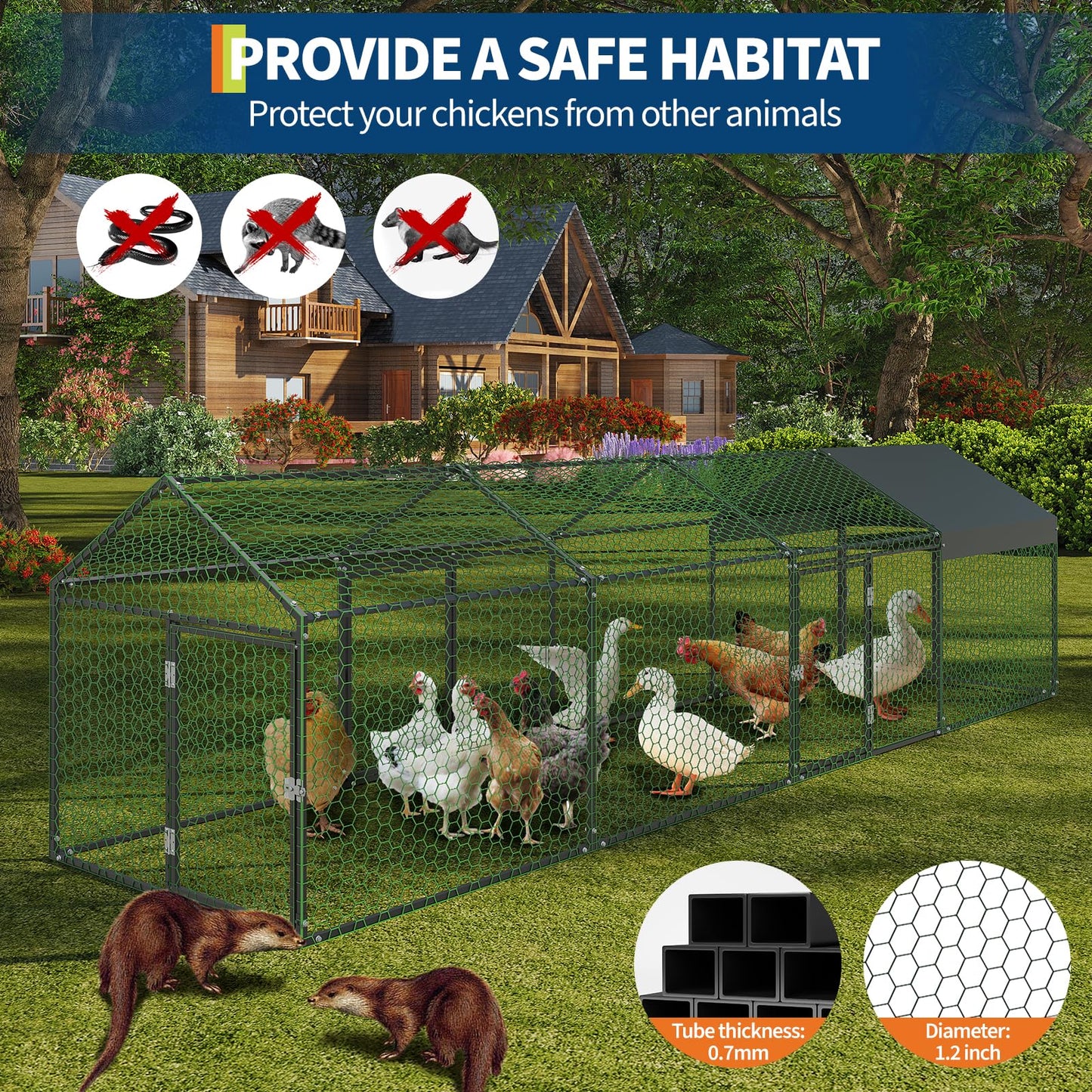 Metal Chicken Coop,160" x40x40 Heavy Duty Walk-in Chicken Runs with Waterproof and Anti-Uv Cover,Portable Poultry Cage Hen House Outdoor Backyard Farm Playpen Exercise Pen for Rabbit Duck