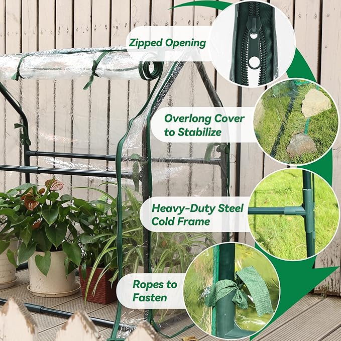 Gardzen Mini Greenhouse with Waterproof Base, Indoor/Outdoor Tabletop Greenhouse for Seed Starting, Plant Protection, Gardening & Winter Shelter, 36.2"(L) x18.9(W) x33.3(H)
