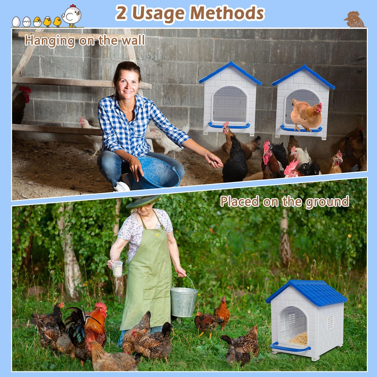 Nesting Boxes for Chicken, Plastic Single Compartment Chicken Nesting Box for Laying Eggs for Hens, Ducks and Poultry - Blue