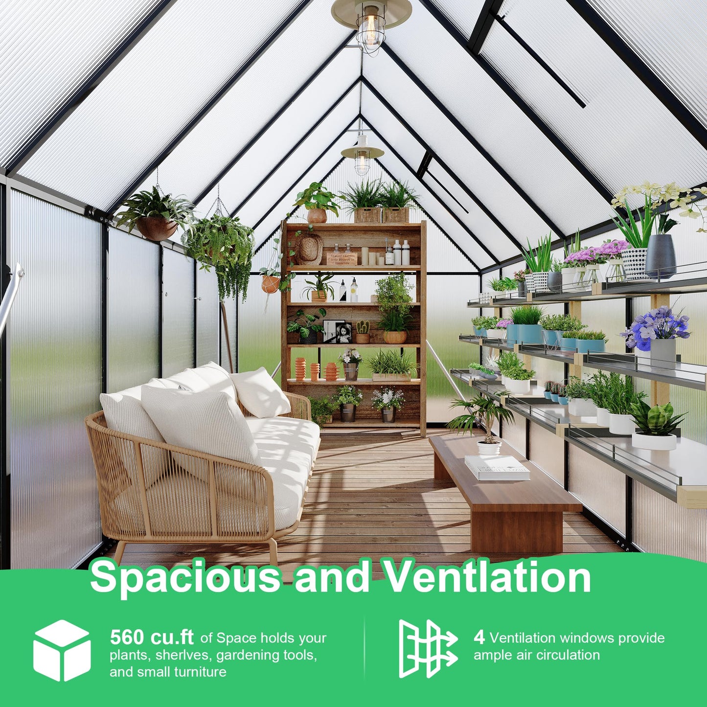 6'x11' Aluminum-Framed Polycarbonate Greenhouse, Heavy Duty Polycarbonate Greenhouse with Quick Setup Structure and Roof Vent, Large Enhanced Aluminum Green House Kit for Outdoors