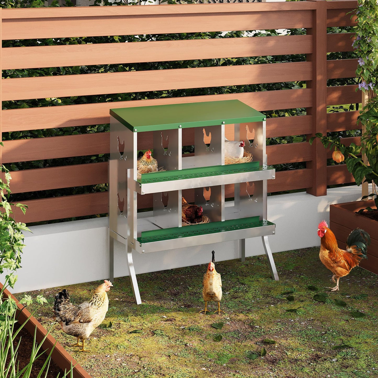 Chicken Nesting Box,6 Holes with Legs Roll Away Nesting Box for Laying Eggs, Wall Mount Chicken Nesting Boxes with Roll Out Egg Collection with Vented Holes for Hens, Green