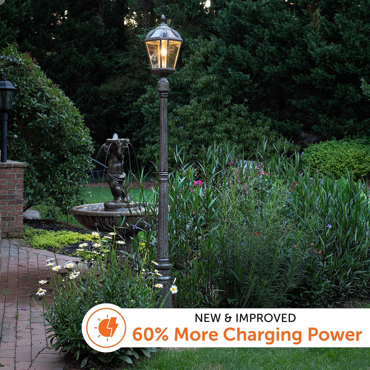 Gama Sonic Outdoor Solar Lamp Post Light, Weathered Bronze Aluminum and Beveled Glass Panels, 10-Year Royal Bulb, Warm White LED with Omni-Direction Reflector, 87" Height, 98B301 (Upgraded Panel)
