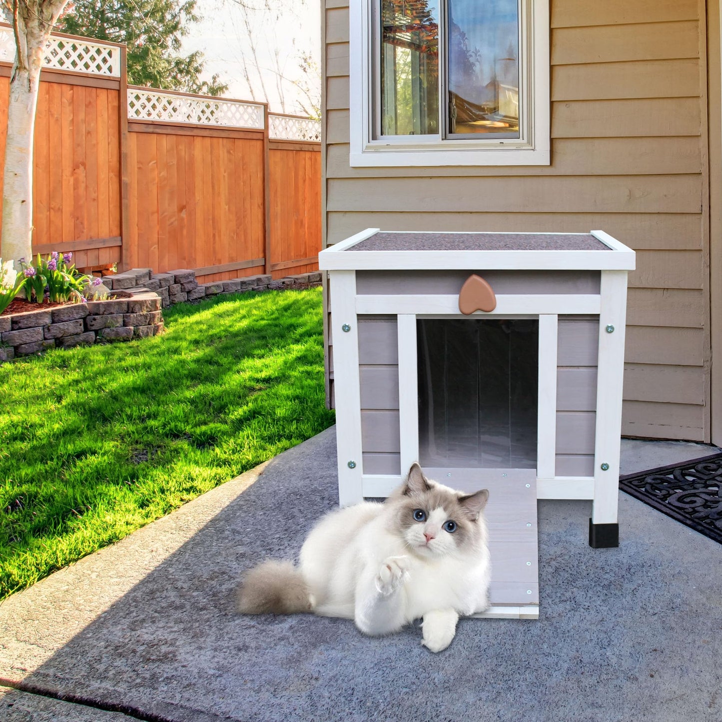 Rockever Outdoor Cat House,Outdoor cat Houses for Feral Cats Weatherproof Rabbit Hutch Small, Wooden Small Pet House and Habitats-Grey
