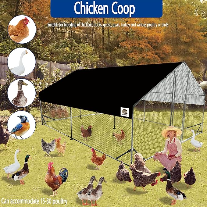 Chicken Coop Large Metal Chicken Run, Upgraded Anti-UV 180g/㎡ PE cloth & 1.1mm Thickened PVC-Coated hexagonal chicken Wire Mesh & More Galvanized Steel Standpipes, walk-in chicken coop, 13.1×9.8×6.4FT