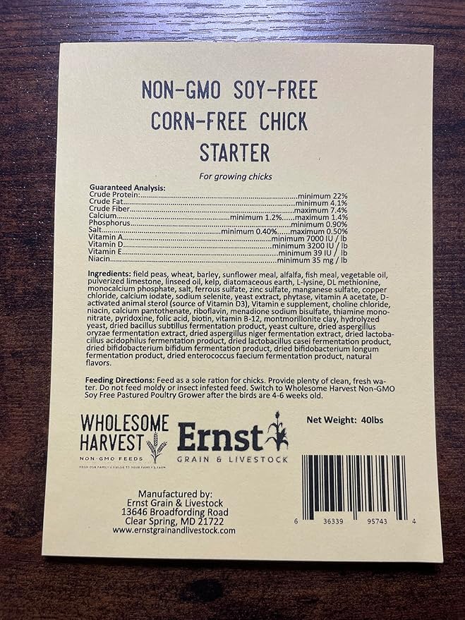 Corn & Soy-Free Chick Starter Feed - All Grain & Non-GMO Chick Food Starter with Omega 3 - Chicken Feed for Growing Healthy Chicks with High-Protein 22% and Probiotics - 40 Lb
