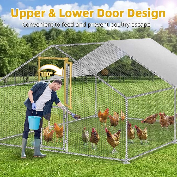 DWVO Large Metal Chicken Coop for 10-20 Chickens, 13.1 x 9.8 x 6.4 ft Walk-in Poultry Cage Chicken Run for Yard Outdoor with Waterproof and Anti-UV Cover Duck House Chicken Pen