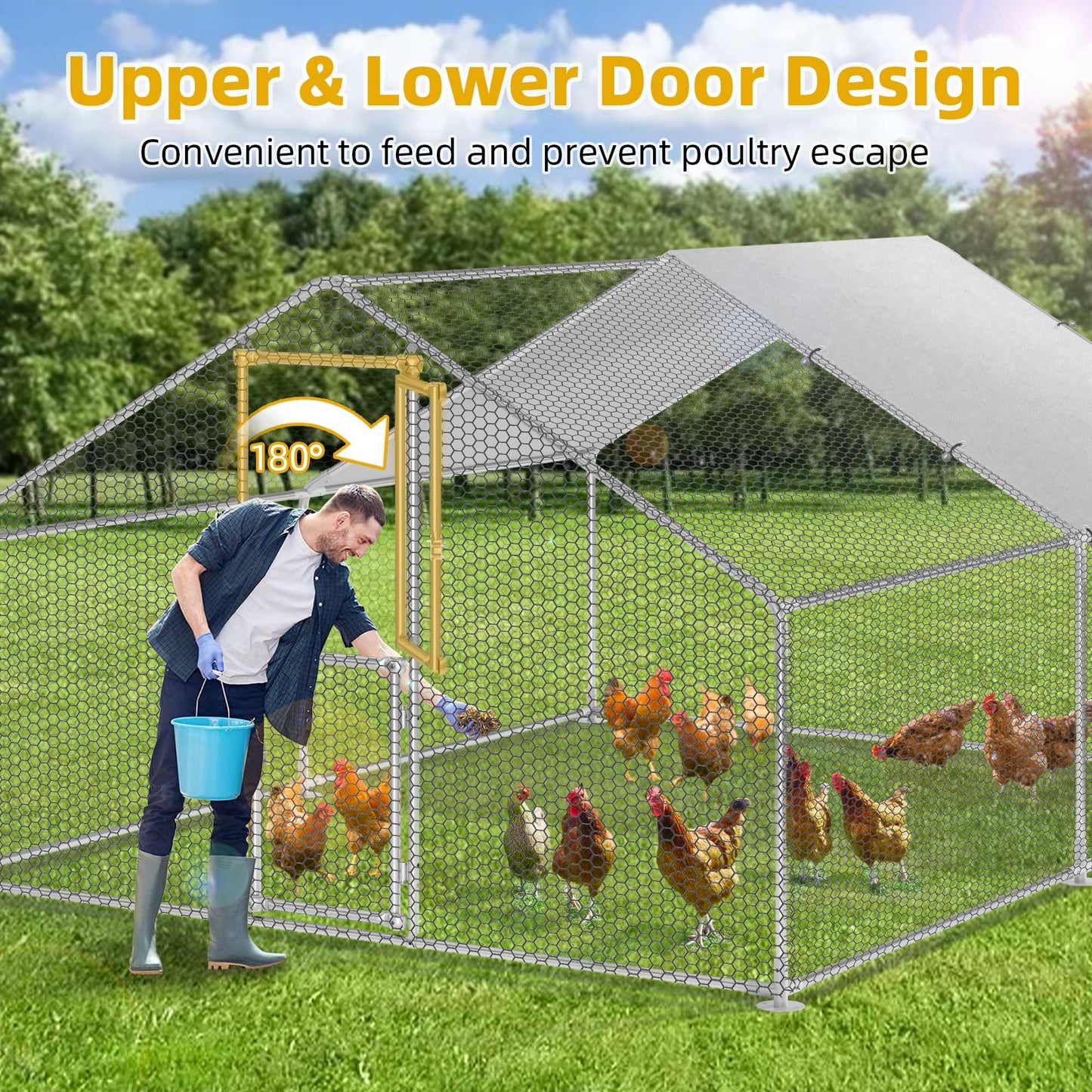 DWVO Large Metal Chicken Coop for 10-20 Chickens, 13.1 x 9.8 x 6.4 ft Walk-in Poultry Cage Chicken Run for Yard Outdoor with Waterproof and Anti-UV Cover Duck House Chicken Pen