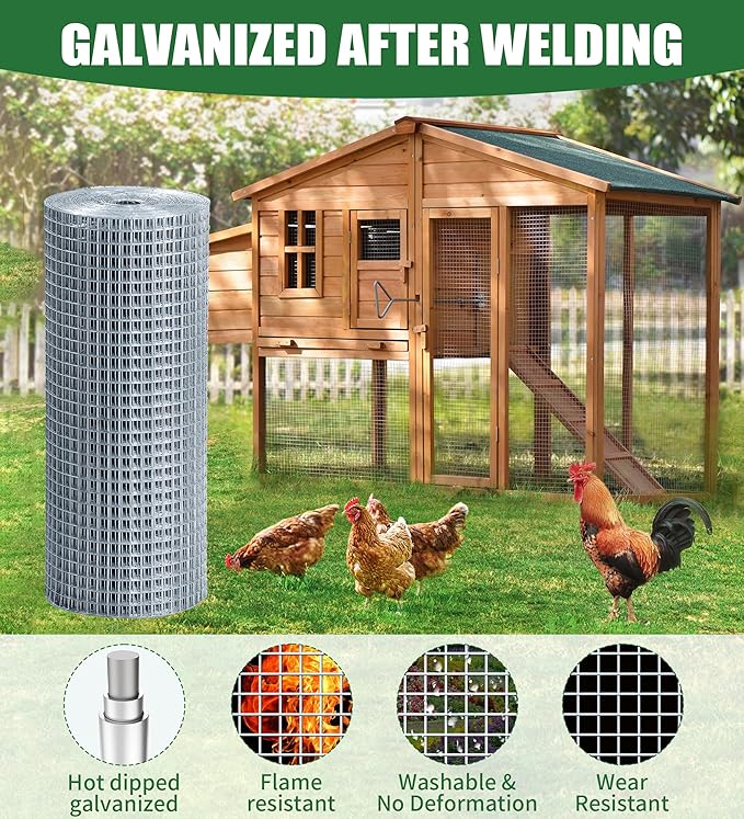 Hardware Cloth 1/4 Hot Dip Galvanized Wire Mesh Roll 23 GA Building&House Repaird Wire Fence Mesh - for DIY, Coops, Rabbit,Snake Fences, DIY Crafting,Plants Protective& Screen Mesh Silver