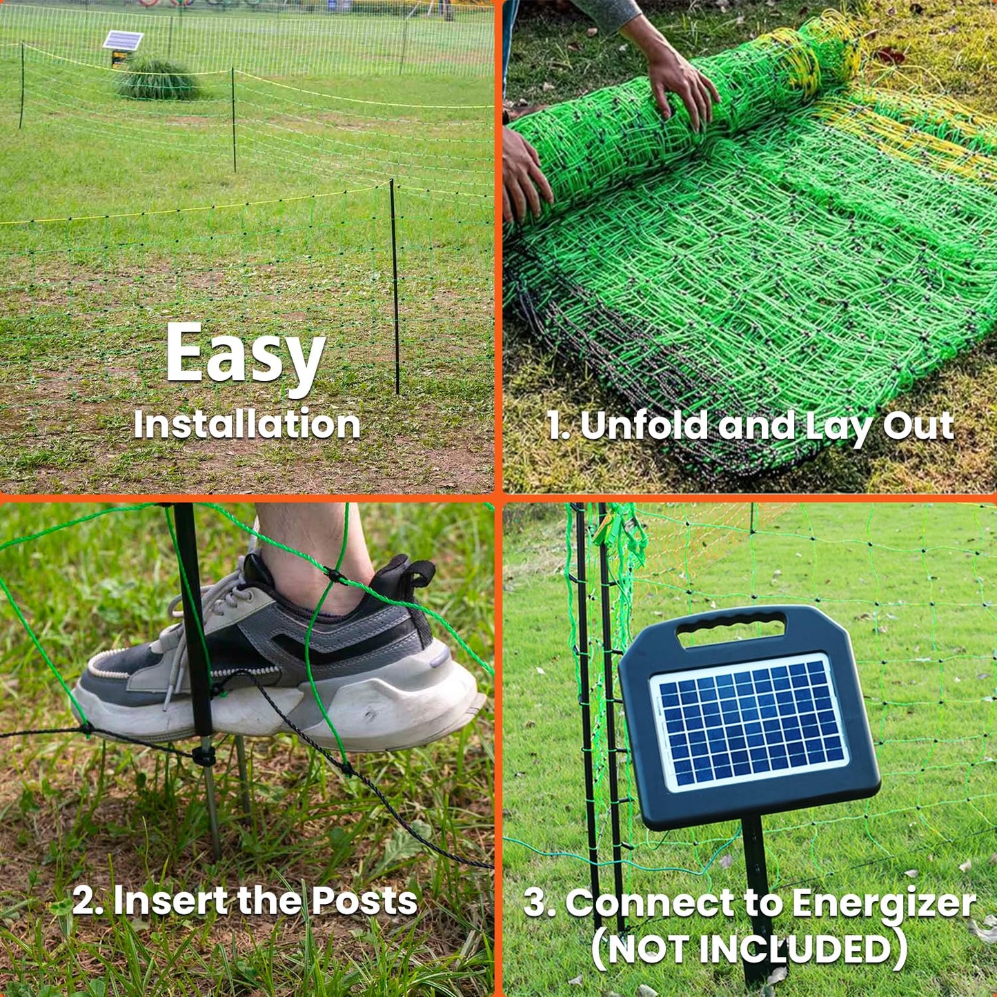 Electric Poultry Netting, 47.2" H x 164'L Electric Chicken Fence for Chickens, Ducks,Turkeys, Sheep, Geese, Portable Poultry Nets Fence kit for the Yard,Backyards,Farms,Ranches, Energizer Not Included