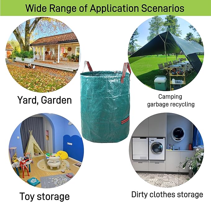 2x72Gallons+1x34Gallons (Free Gloves) Garden Leaf Bags,Reusable Heavy Duty Yard Waste Bag Set,Standable Design and Reinforced 4 Handles for Leaf,Grass,Debris,Camping Trash