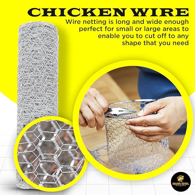 Chicken Wire 24 in x 100 FT x 2” Mesh x 20GA | Poultry Wire Netting | Hot Dipped Galvanised | Hexagonal Galvanized Mesh for Chicken Coop, Rabbit Cage, Fence Barrier PM24x100x2