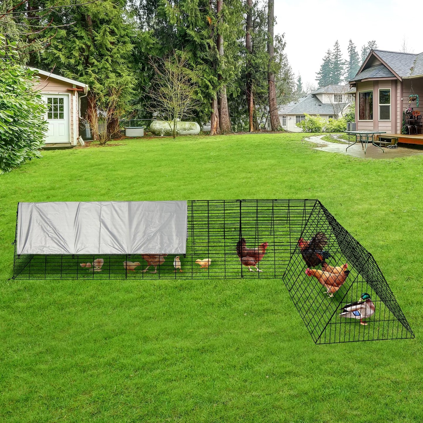 Metal Chicken Coop, Chicken Tunnels for Outside, Chicken Runs for Yard with Cover, Metal Poultry Cage for Hens, Ducks, Rabbits