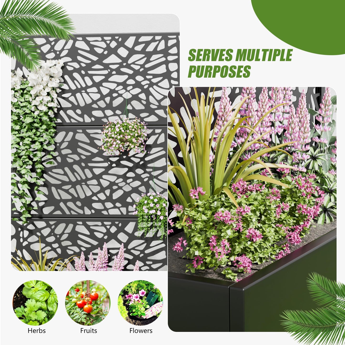 Casaphoria 72"x35" Metal Raised Garden Bed with Trellis(2 Pack), Outdoor Planter Box with Wheels & Drainage Holes for Climbing Plants, Flowers, Elevated Garden Kit with Privacy Screen, Black-Net