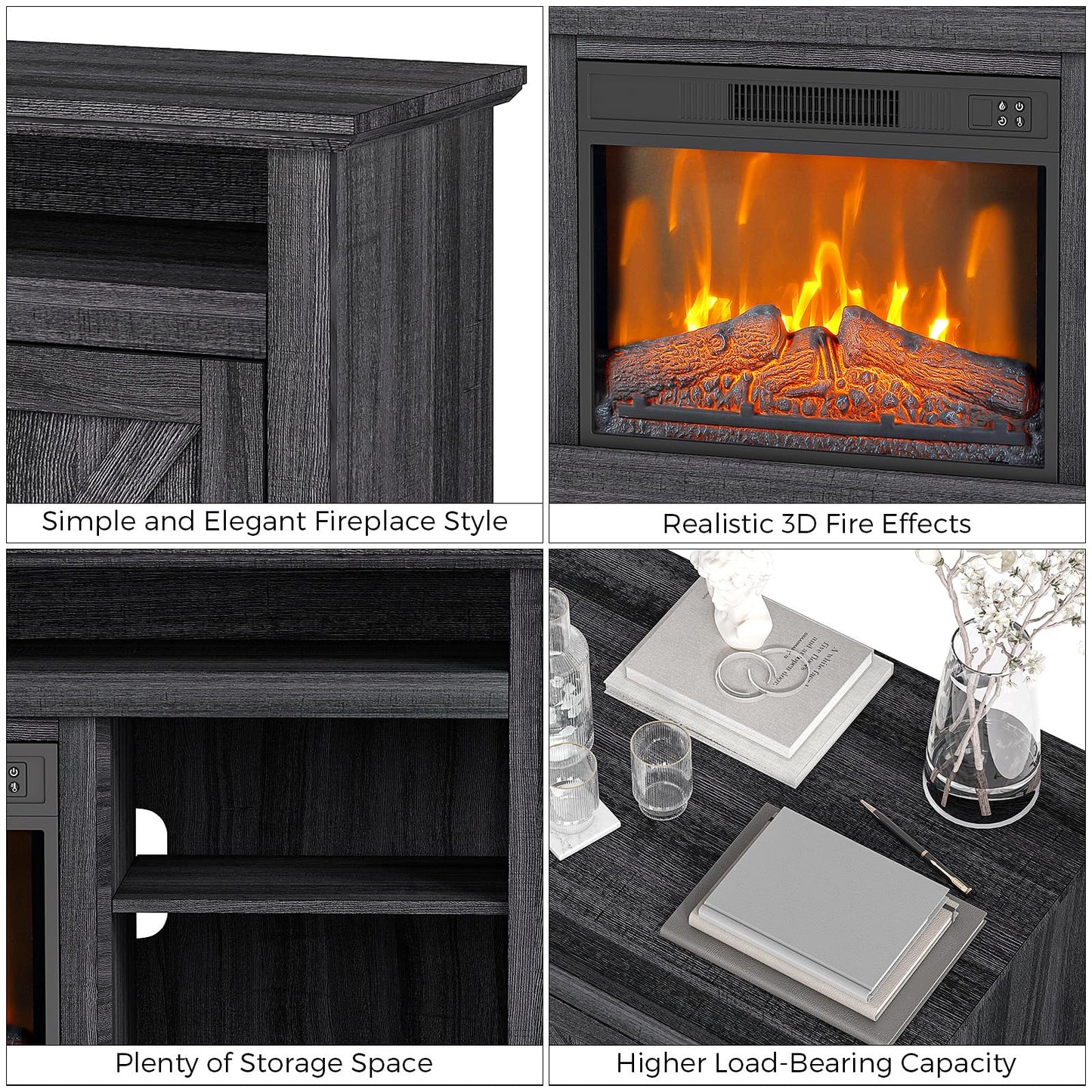 Electric Fireplace Tv Stand for Tvs Up to 67 Inch, Farmhouse 23" Remote Control Fireplace Entertainment Center with Sliding Barn Door, Storage Cabinets/Adjustable Shelves for Living Room