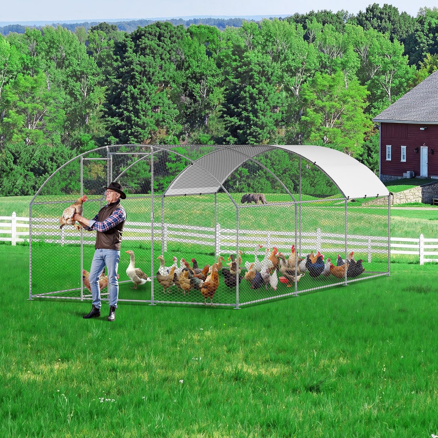 VEVOR Large Metal Chicken Coop with Run, Walkin Chicken Coop for Yard with Waterproof Cover, 6.5 x 9.8 x 6.5 ft, Spire Roof Large Poultry Cage for Hen House, Duck Coop and Rabbit Run