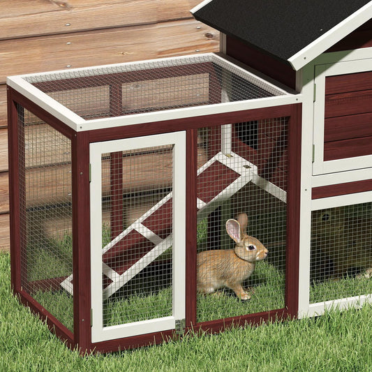 PawHut 48" Wooden Rabbit Hutch Bunny Cage with Waterproof Asphalt Roof, Fun Outdoor Run, Removable Tray and Ramp, Brown