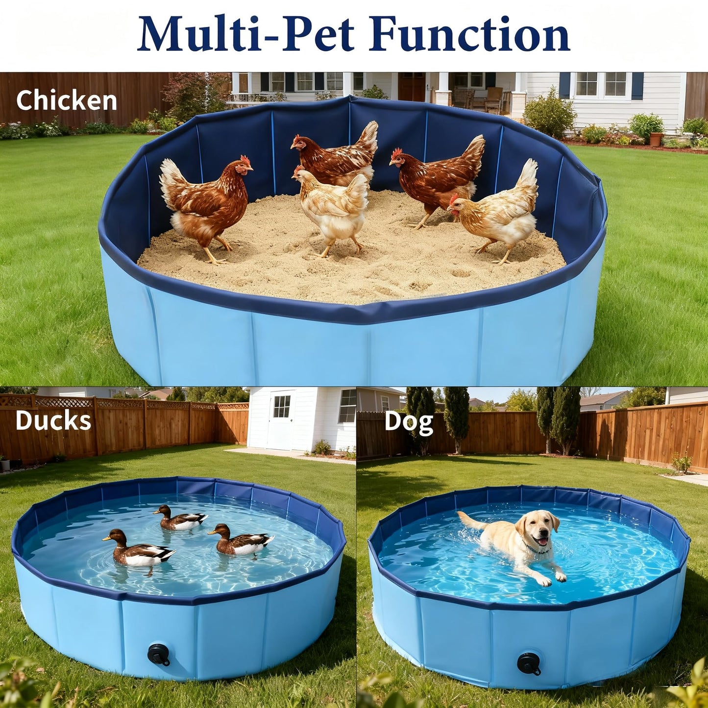 Chicken Dust Bath Tub, Chicken House Cleaner Container,Dust Bath for Chickens,Duck, Goose, Essential Chicken Coop Accessory 100% Waterproof, Foldable Desgin 32" D * 8" H,
