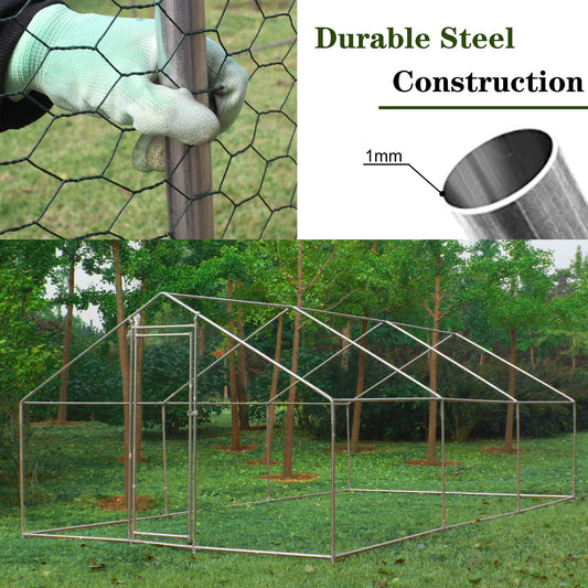 Acosure Large Metal Chicken Coop Plastic-Dipped Hexagonal Galvanized Wire Net Cage,W/Removable Waterproof & Anti-Ultraviolet PE Cover,Duck Rabbit Sheep Outdoor House(10' L x 20' W x 6.56' H)