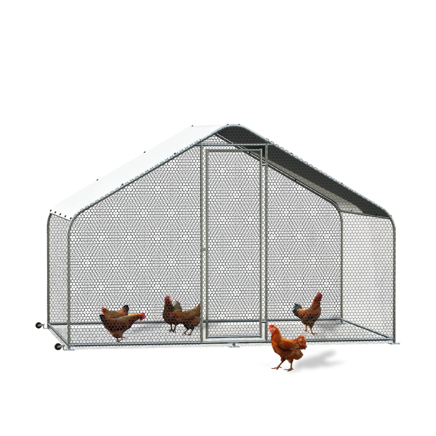 PETS TUFF Chicken Chalet - Chicken Coop for Chickens, Ducks, Rabbits & More - Predator-Resistant, Strong Wire with Mesh Bottom - Wheels for Easy Moving - Wind & Snow Durable Chicken Pen - 124”x81”x79”