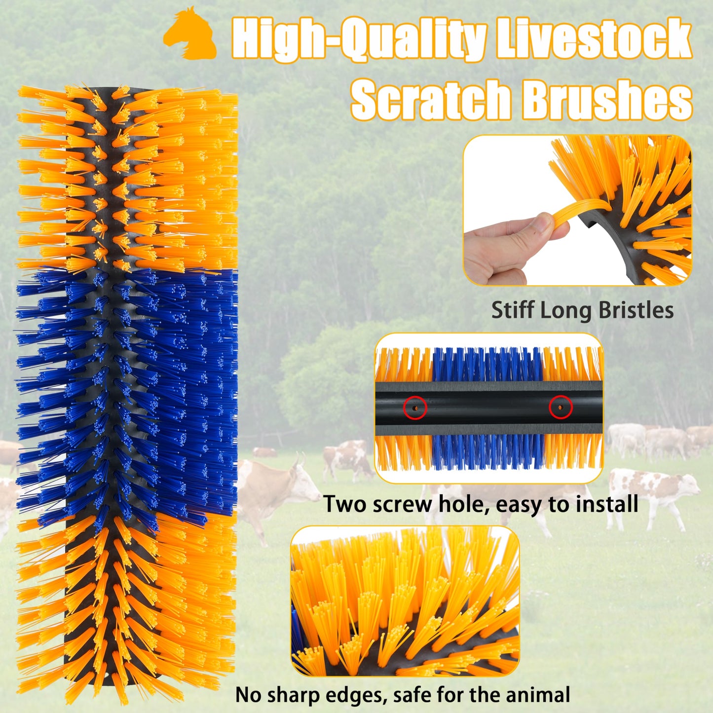 Livestock Scratch Brushes, Cow Brush, Cow Scratcher Full Massage Brushs Kit, Horse Brushes for Grooming, Goat Brush Relieve Itching on the Back of Livestock for Horse Cow Goat Cattle Pig Sheep