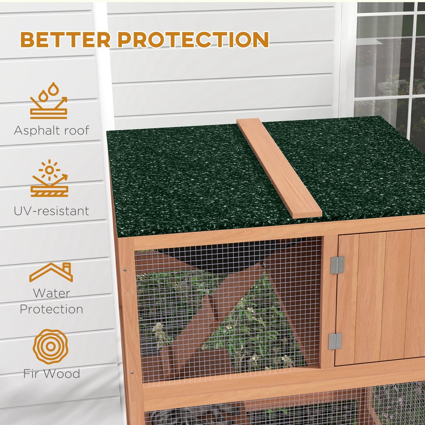 PawHut Catio, Outdoor Cat Enclosure House, Wooden Feral Cat Shelter on Wheels, Cat Cage with Hammock, Platforms Ramps, and Weather Protection Asphalt Roof, 34", Gray