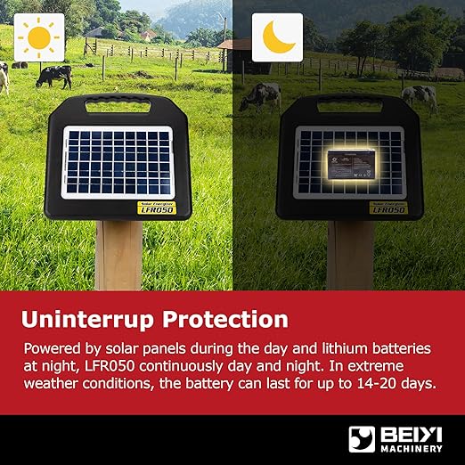 Solar Electric Fence Charger - 0.65 Joules 35 Mile Range Portable Solar Powered Electric Fence Charger, Integrated Machine for Livestock and Garden Protection
