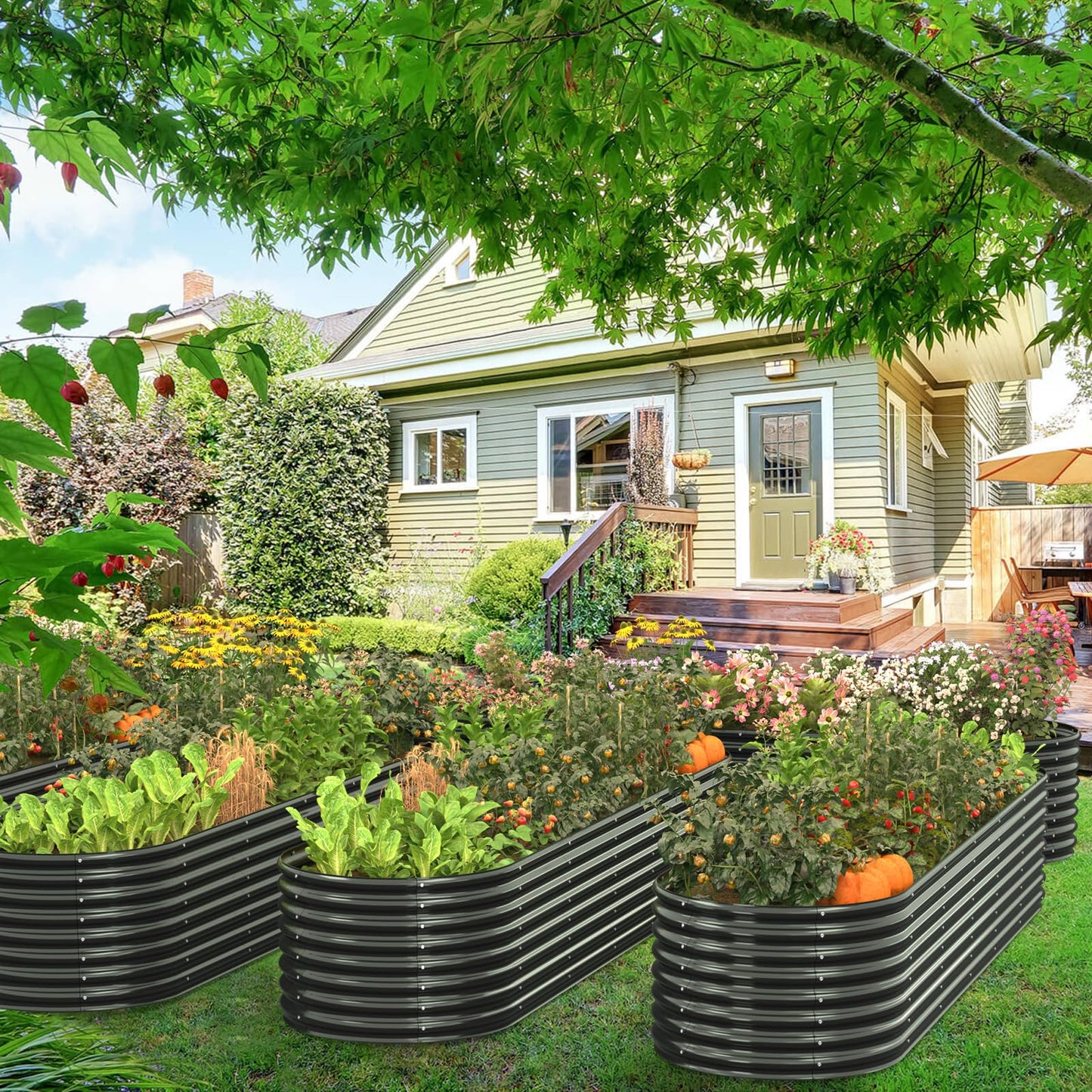 FRIZIONE 12FT(L)×3FT(W)×2FT(H) Galvanized Raised Garden Bed Outdoor, Metal Raised Garden Beds for Flower, Raised Planter Box Outdoor for Herb, Vegetable-Gray