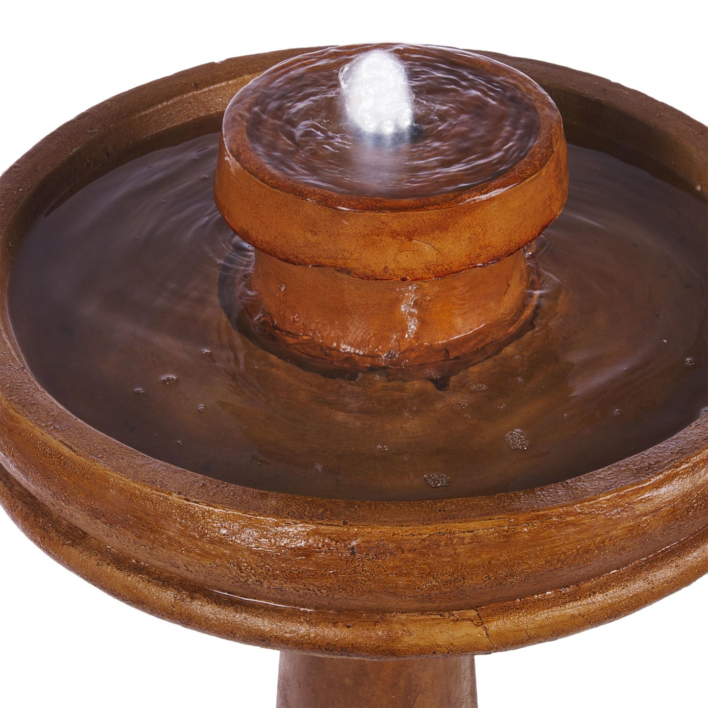Alpine Corporation TZL202SLR 29" Solar-Powered Outdoor Birdbath Fountain with LED Lights – Elegant Pedestal Garden Water Feature for Backyard and Patio Décor, Brown