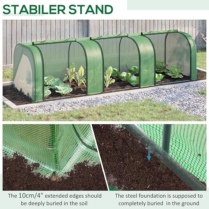 Outsunny 10' x 3' x 2.5' Mini Greenhouse, Portable Tunnel Green House with Roll-Up Zippered Doors, UV Waterproof Cover, Steel Frame, Green