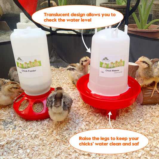 ZenxyHoC Chick Feeder and Waterer Set, 0.3 Gal Feeder and 0.4 Gal Waterer with 3 Adjustable Heights
