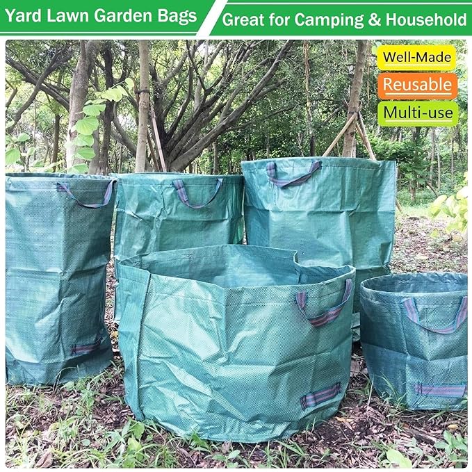 Professional 2-Pack 80 Gallon Large Yard Garden Bags (D26, H33 in) with Gardening Gloves for Yard Waste,Leaf Bags,Debris Bag,Garden Trash Container,Recycle Bin,Lawn Grass Clippings,Weeds Bag 4 Handles