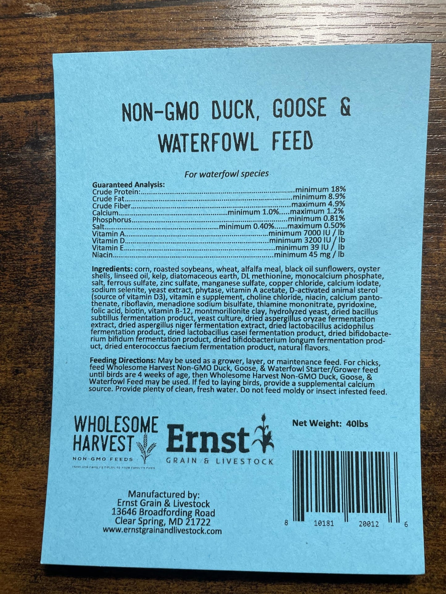 Wholesome Harvest Non-GMO 10 lb Duck Food, Goose & Waterfowl Feed – 18% High Protein, Complete Bird Feed with Cracked Corn, Soybeans, Vitamins & Probiotics Formula for Healthy Flock Growth