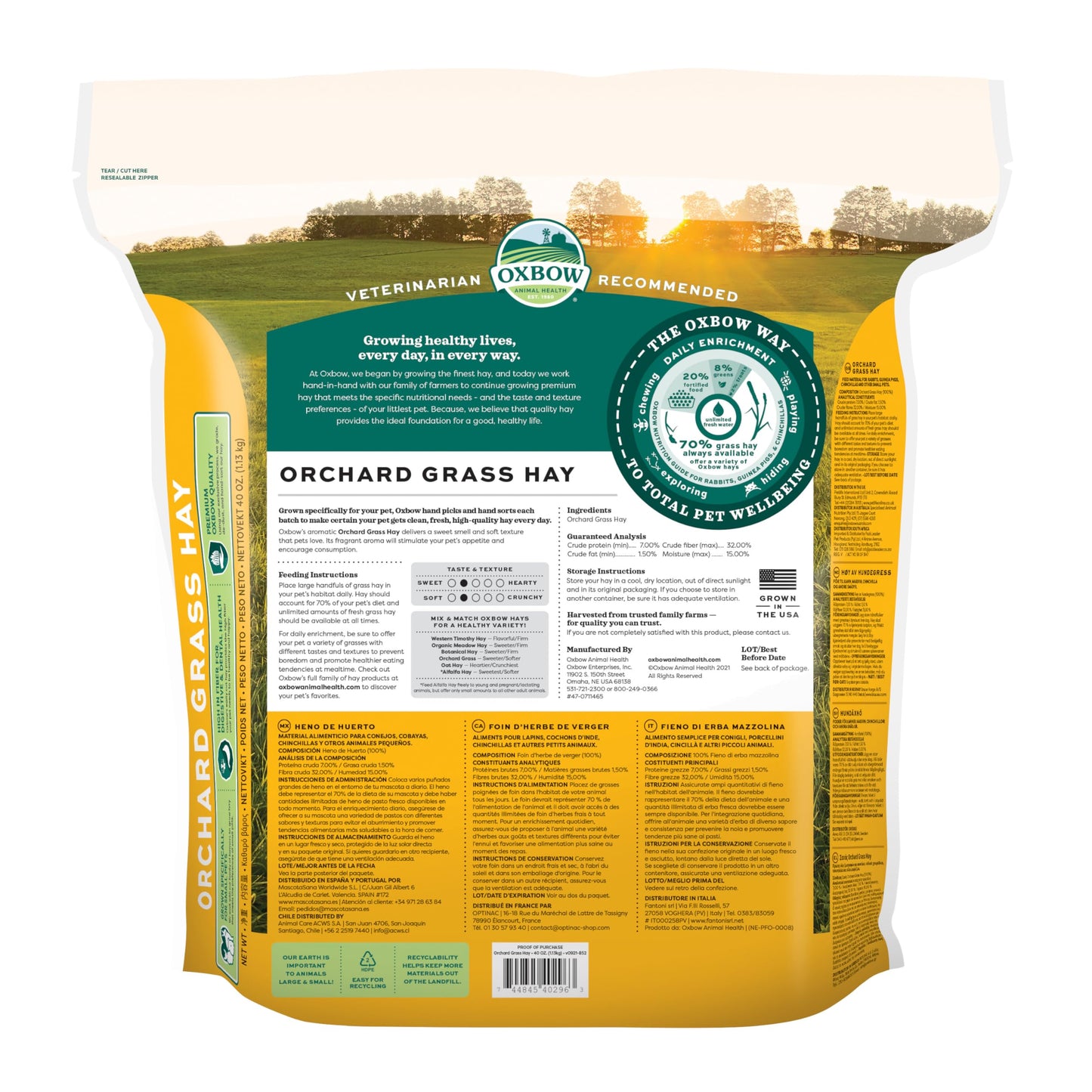 Oxbow Orchard Grass Hay for Small Pets – All-Natural Long Strand Fiber Hay for Rabbits, Guinea Pigs, Chinchillas, and Hamsters – Supports Digestive Health and Enrichment – 40 oz Bag