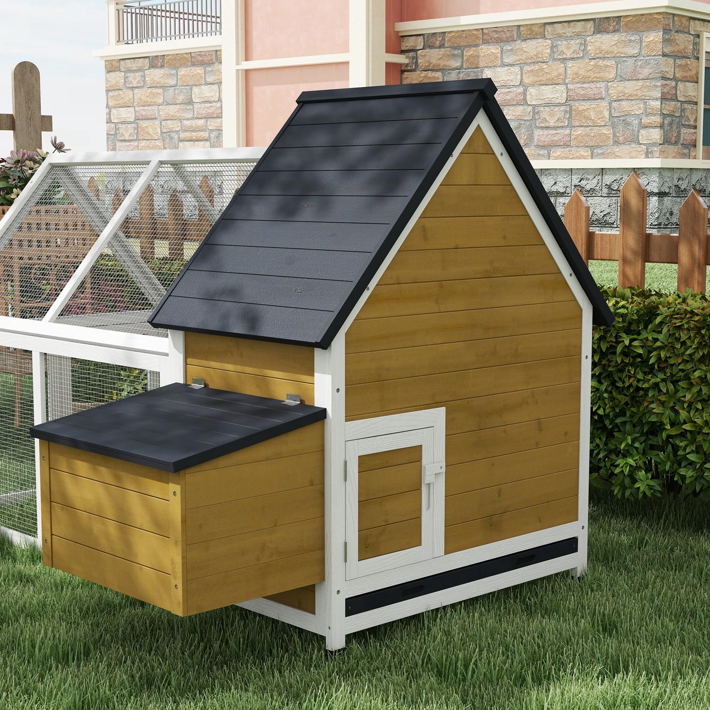 PawHut 65" Chicken Coop Wooden with Detachable Run, Outdoor Chicken House Poultry Cage Hen with Nesting Box, Removable Tray, Roosting Bars, Ramp, for Garden Backyard, Natural