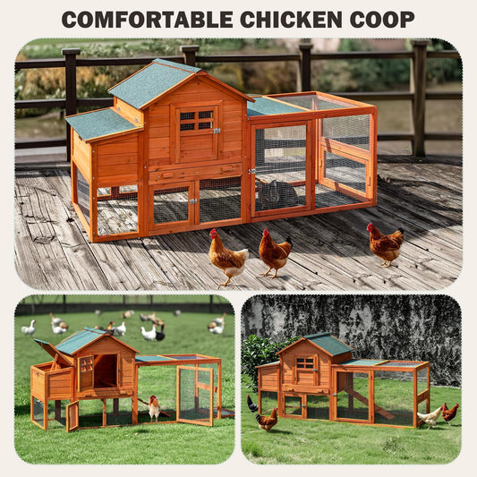 RUNSHED Chicken Coop for 4-6 Chickens Outdoor Wooden Hen House Poultry Pet Hutch for Backyard w/Run Cage & Nesting Box