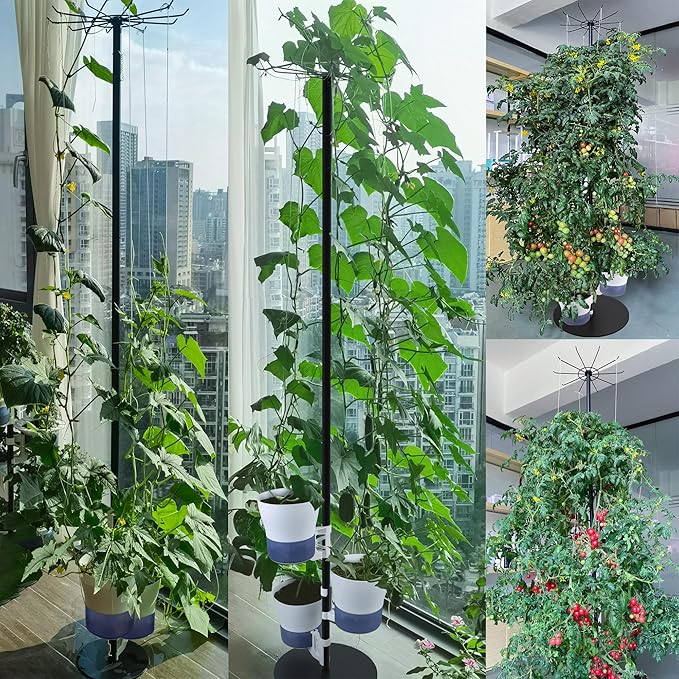 Tall Metal Plant Stand Outdoor/Indoor 72",Large Patio Plant Stand with Self-Watering Planter Pot & Hooks for Balcony,DIY Hydroponics Growing System Tower Garden Kit for large plants, Height Adjustable