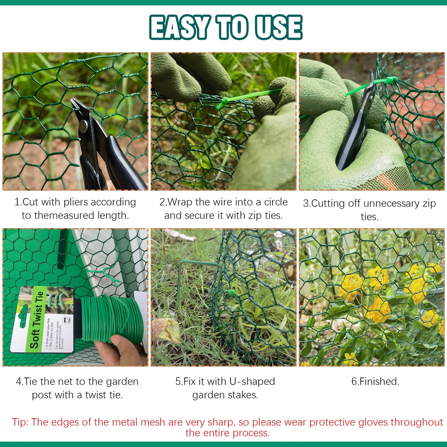 16.4Ft x16In Chicken Wire for Floral Arrangements - Free-Cut Green Metal Mesh with Hexagonal Galvanized PVC Coated Netting Guard Fence for Poultry, Garden, Plant