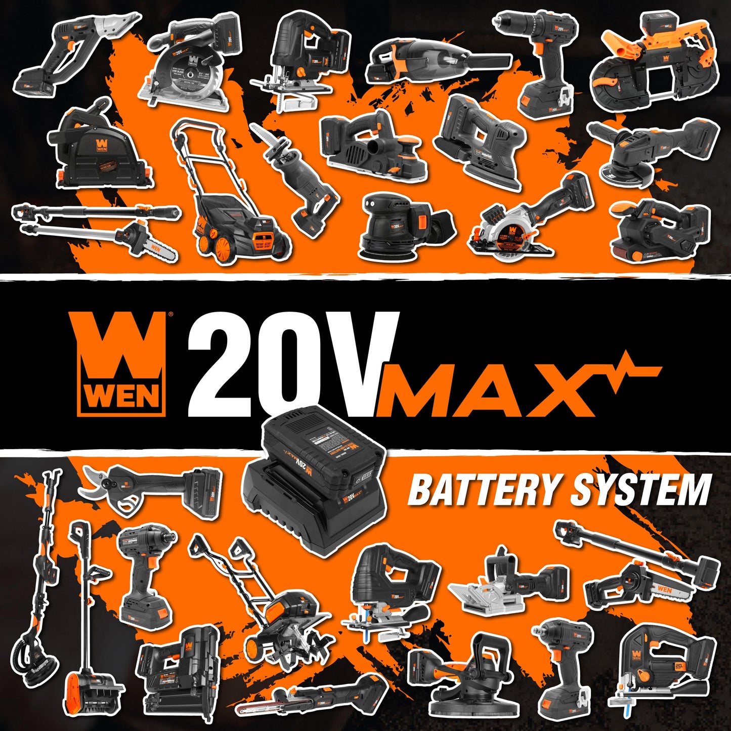 WEN 20V Max Cordless 14-Inch Brushless Electric Tiller with Two 4.0 Ah Batteries and Dual-Port Charger (20724)